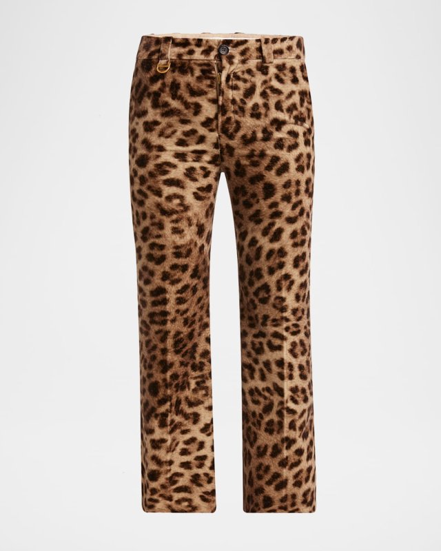 Leopard-Print Flare Crop Trousers